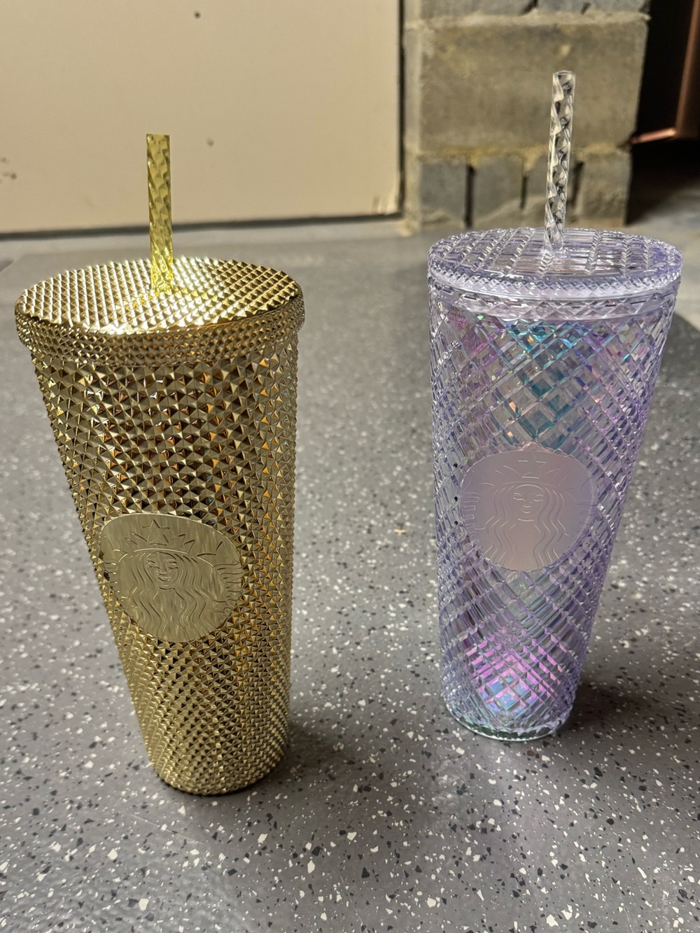 Starbucks Gold and Iridescent Studded Tumblers with Straws
